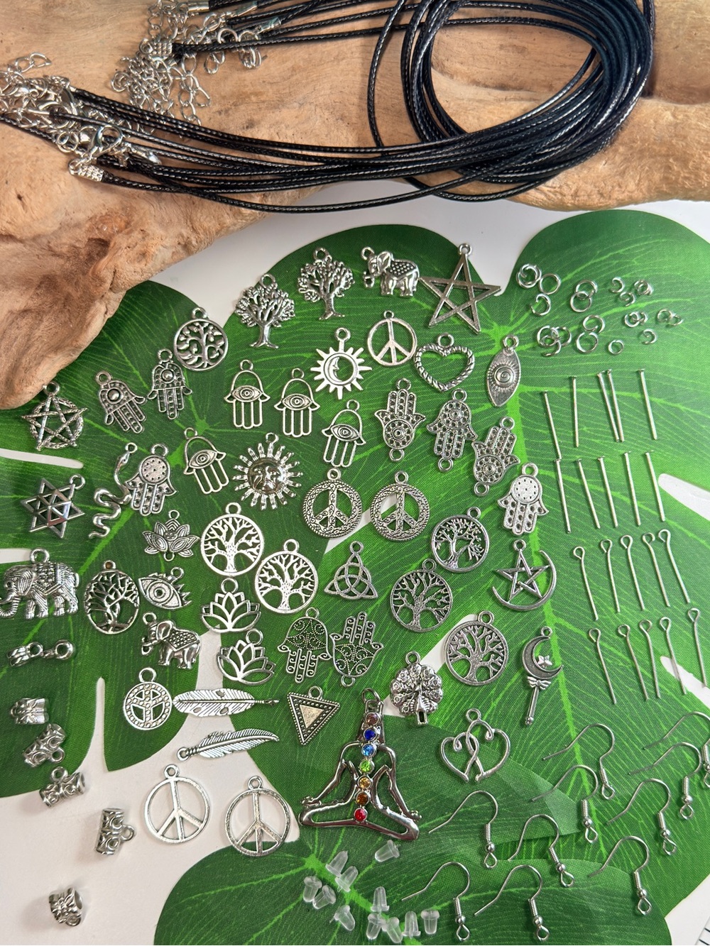 NEW! Namaste Tibetan Silver Charms Lot Head & Eye Pins & More DIY Bundle